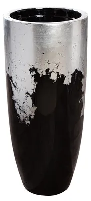 Image de Gilde, pot de grande taille "Konus", en fibre de verre et polypropylène, noir et argenté, emballage de 1 pièce, hauteur 80 cm, diamètre 36 cm, référence 89194, code EAN 4063387891940