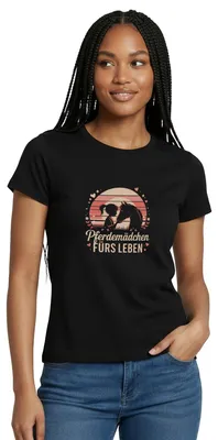Produktbild von Spreadshirt Pferdemädchen Fürs Leben | Pferdeliebe Frauen T-Shirt, L, Schwarz
