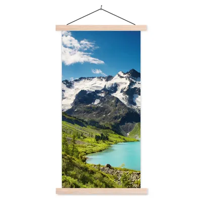 Produktbild von MuchoWow® Textilposter Schnee - Berg - Wasser 60x120 cm mit holzfarbenen Rahmen - Holz
