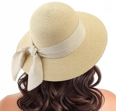 Produktbild von Unyqoos® Eleganter faltbarer Damen-Strandhut mit UV-Schutz, breiter Krempe, Schweißband, leichtes flexibles Material, 55–56 cm