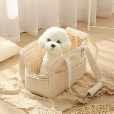 Obrázok produktu pre Taška na malé psy a mačky, nosnosť do 7,5 kg, cestovná taška, taška cez rameno, biela, ľahká.