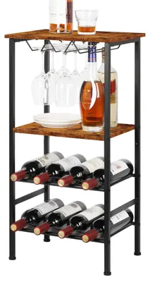 Weinregal freistehend, 8 Flaschen, 4 Etagen, Holz, rustikales Braun