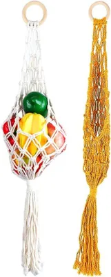 Immagine prodotto di Cestino sospeso a due scomparti in filo di cotone - Cestino per appendere frutta e verdura