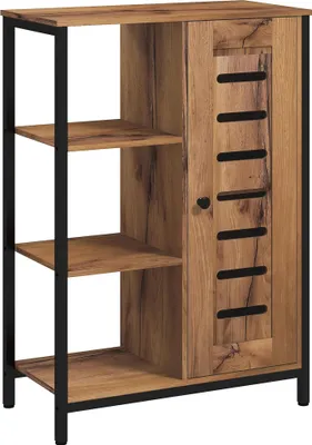 Produktbild von Badezimmerschrank - Schmaler Aufbewahrungsschrank mit Lamellentür - 60 x 30 x 85 cm - Selbstmontage - Kaffebraun