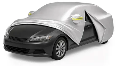 Productafbeelding van Relaxdays Autodakbescherming, geschikt voor limousine, afmetingen 150x450-495x190 cm, voor zomer en winter, met rits, complete autogarage, zilverkleurig