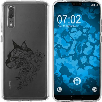 Produktbild von PhoneNatic Case kompatibel mit Huawei P20 Silikon-Hülle Floral Katze M2-1