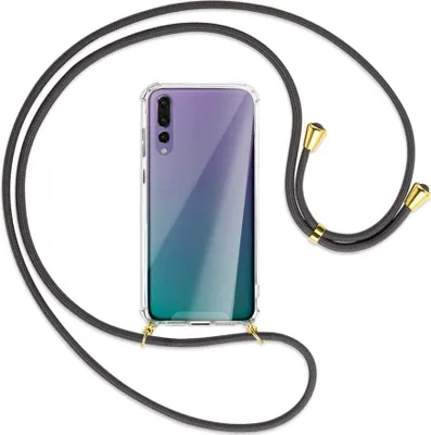 Produktbild von Handykette Backcover-Schutzhülle mit Band (Metall goldfarben) für Huawei P20 Pro - dunkelgrau