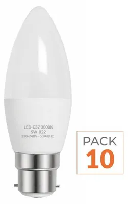 Produktbild von 10er-Pack – LED-Glühbirne B22 6 W 220 V C37 180° – Neutralweiß 4000 K – 5500 K