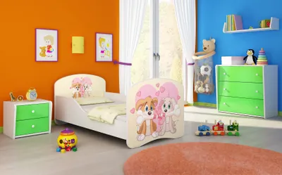 Image de ACMA I Lit d'adolescent Lit d'enfant Lit junior Set complet avec matelas Sommier blanc 12 chiots 140x70