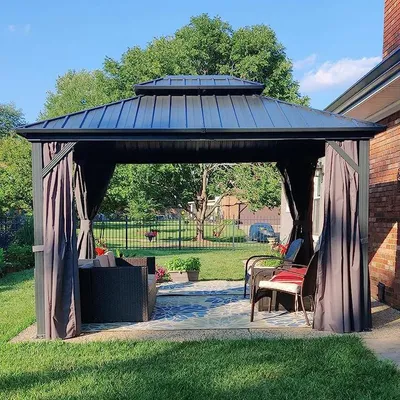 Produktbild von PURPLE LEAF Economy Hardtop Pavillon 3x3,65 m wasserdicht, winterfest und stabil, geeignet für den Garten, Grau