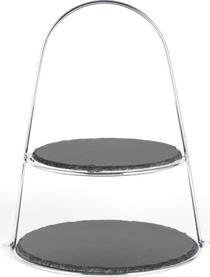 Produktbild von Echtwerk Schiefer Etagere (Bügel) 2‐Stöckig, Farbe:Silber/Schwarz