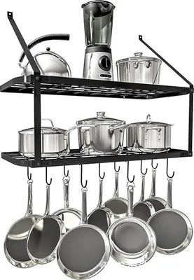 Produktbild von Famanu Metallregal mit Haken - Wandmontiertes Küchenregal, Schwarz