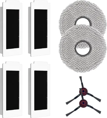 A collection of cleaning accessories for a robot vacuum.
