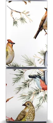 Imagen del producto de Decoración para nevera Tulup: Alfombrilla magnética, 70 cm x 190 cm. Imán para nevera con motivos de pájaros y coníferas