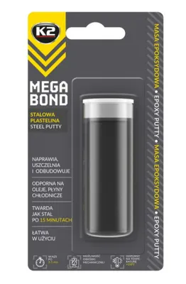 A product package for K2 MEGA BOND Steel Putty.