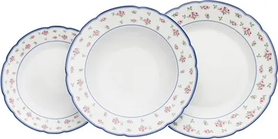 Image de Rose, set d'assiettes, roses, bordures bleues, 18 pièces, Thun