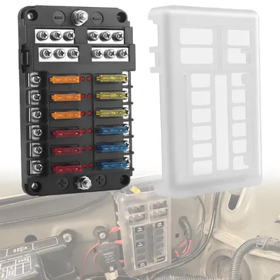12-fach Sicherungshalter 12V mit LED-Anzeige und Minusbuchsen