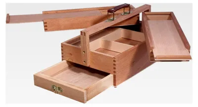 Produktbild von Malkasten Vannes - Utensilienbox - Holz Malkoffer mit 4 Staufächern, 39x23x17,5 cm, Bastelkoffer mit Tragegriff - geeignet als Nähkasten, Werkzeugkasten, Tragekoffer usw.