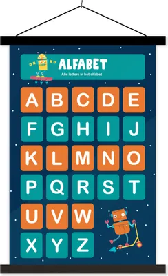Produktbild von MuchoWow® Textilposter Kinderzimmer - Lernen - Alphabet - Mädchen - Kinder - Kinder 60x90 cm mit schwarzem Rahmen - Poster Wohnzimmer
