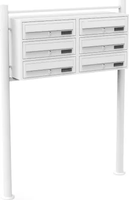 Immagine prodotto di Sistema di cassette per le lettere Wiltec 6 bianco 945 x 270 x 1200 mm, cassetta per le lettere a libera installazione con 2x3 scomparti, chiave e targhetta, cassetta per le lettere Cassetta postale con supporto
