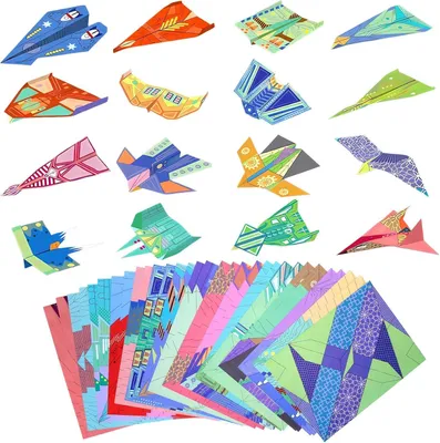 Origami-Flugzeug-Set, 32 Blatt, bunt, 16 Motive, Papier