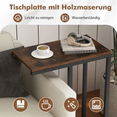 Produktbild von Beistelltisch C-Form Sofatisch mit Metallgestell Kaffeetisch für Wohnzimmer Rustikales Braun
