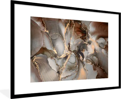 Produktbild von MuchoWow® Gerahmtes Poster Grau - Gold - Marmor 90x60 cm - Poster mit Schwarzem Bilderrahmen Wandposter Rahmen Foto Bilder - Wanddekoration - Fotos