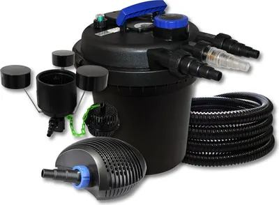 Image de SunSun Kit complet: CPF-250 Filtre de bassin à pression jusqu’à 10000 L avec 11W lampe uv, CTF-6000 SuperECO pompe de filtration 6000l/h 40W, 25m Tuyau 25 mm (1"), CSP-250 Écumeur 2500l/h 45W