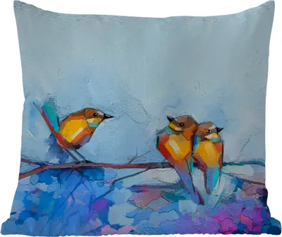 Produktbild von MuchoWow® Outdoor Kissen - Gemälde - Ölfarbe - Vogel - Zweig - 45x45 cm - Wetterfest - Lounge Kissen - Fotokissen - Dekoratives Kissen
