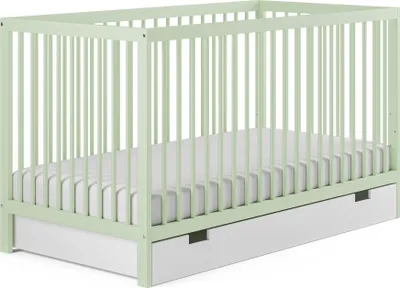 Obrázok produktu pre Detská postieľka so zásuvkou a matracom Detská postieľka 60x120 a 70x140 cm výškovo nastaviteľné a odnímateľné priečky | 60x120 cm bukové drevo zelené veľmi stabilné Vyrobené v Európe