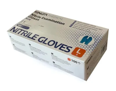Obrázek produktu pro Vyšetřovací rukavice Kingfa z nitrilu, 100 kusů, velikost L (8), barva modrá, bez latexu, bez pudru, nesterilní
