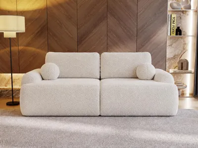 Produktbild von GrainGold 3-Sitzer Sofa Aurio - Gepolstertes Sofa - Moderne Sofa mit Bettfunktion - Wohnzimmer Sofa mit Bouclé-Stoff - Weiß