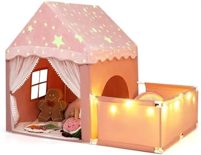 Imagen del producto de Tienda de juegos para interior, 2 en 1: tienda infantil con parque de juegos (rosa)