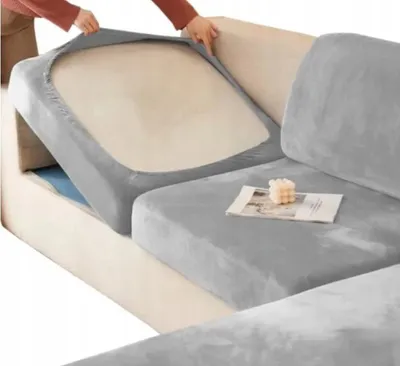 Produktbild von Sofa Sitzkissenbezug - Hellgrau - 95-135cm - Stretch Husse - Polsterbezug für Sofa Sitzfläche
