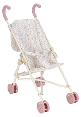 Produktbild von Little Dutch Puppenbuggy Puppenwagen klappbar aus Metall mit Soft-Griffen und Tasche - für Puppen von 33-46 cm, Soft Flowers rosa/weiß