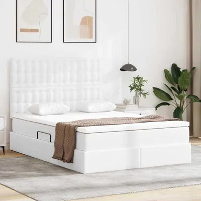 Zdjęcie produktu dla Maison Exclusive - Łóżko z pojemnikiem, kolor biały, wymiary 140 x 190 cm, obicie ze sztucznej skóry