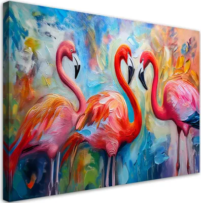 Produktbild von Leinwandbild Flamingos Vögel Tiere Abstrakt Bunt 90x60 Feeby Bunt bild für die wand bereit zum aufhängen