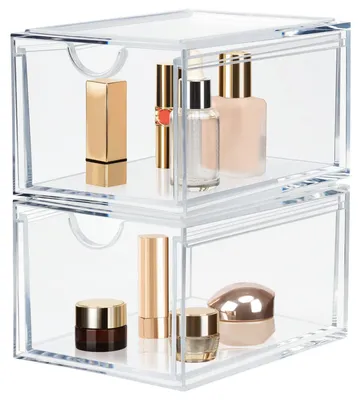 Stapelbare Acryl-Aufbewahrungsboxen, 2er-Set, transparent, 20 x 15 x 22,8 cm