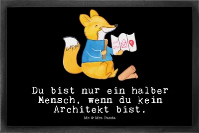 Produktbild von Mr. & Mrs. Panda Gummi-Fußmatte Architekt Herz 50 x 75 cm - Schwarz - Geschenk, Beruf, Schmutzmatte, Schmutzfänger, Architekturbüro, Gummimatte, Bodenvorleger, fußmatte