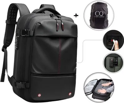 Produktbild von CarryQuest® - Zen Pro Vakuum Rucksack 60L - Handgepäck Rucksack mit Vakuumkompression - Vakuum Rucksack mit eingebauter Pumpe - Laptopfach 17 Zoll - USB-C - Wasserabweisend - Schwarz