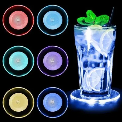 Produktbild von Farbige LED-Untersetzer, wasserdicht, 7 Lichtmodi, Acryl, Party