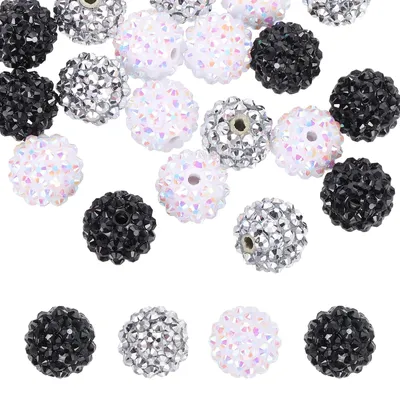 16 mm Strass-Perlen, 30 Stück, Weiß/Schwarz/Silber