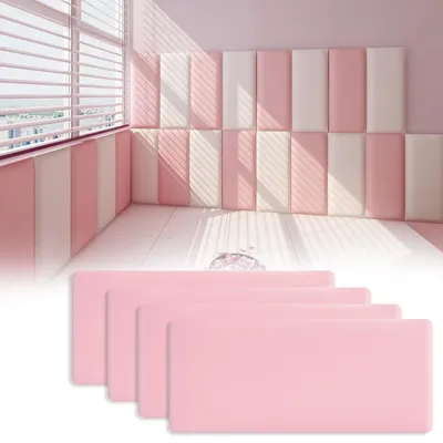 Productafbeelding van 3D-wandpanelen, geluiddempende zachte panelen, zachte panelen voor kinderkamers, zelfklevende wandstickers, zachte panelen voor tatami-matten, zachte panelen voor de achterwand in kinderkamers (roze - 4 stuks)