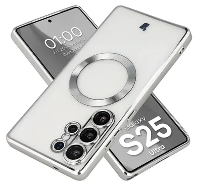 Produktbild von Handyhülle mit Kameraschutz und Magnetring für Galaxy S25 Ultra, Bizon Case GuardO, Transparent-Silbern