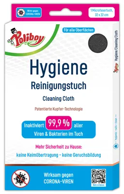 Produktbild von Poliboy Hygiene Reinigungstuch - Microfasertuch mit Kupferkraft gegen Viren und Bakterien - waschbar und wiederverwendbar - 5400101