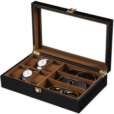 Produktbild von Famanu Uhrenbox mit 6 Fächern und Sonnenbrillenhalter mit 3 Fächern - Schwarz