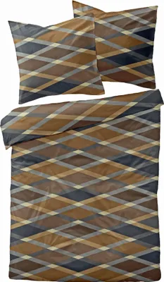 Produktbild von Dormisette Fein Biber Kuschel Bettwäsche 135x200cm 2 tlg. Rauten Linien Braun Grau Reißverschluss