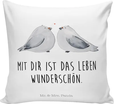 Produktbild von Mr. & Mrs. Panda Kissen 40x40 Turteltauben Liebe - Weiß - Geschenk, Verliebt, Kuschelkissen, für sofa, Freundin, Zierkissen, zier, Hochzeitstag, Dekokissen, bedruckt