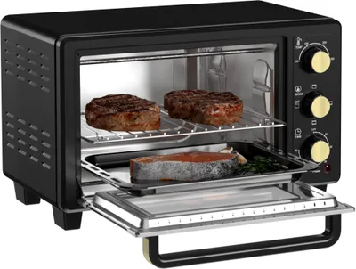 Produktbild von Kompaktbackofen mit Timer, Gitterrost und Backblech - Toasterofen mit Glasfenster in Schwarz
