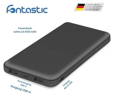 Produktbild von Fontastic Power Bank Renz10 10.000mAh, 2x USB-A & 1x Typ-C Ladezustandsanzeige, In & Output 5V / 2A, schwarz
